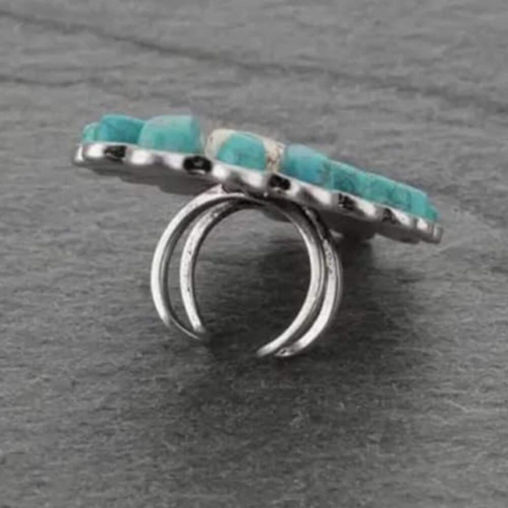 Flower Turquoise Statement Resizable Ring - image 3
